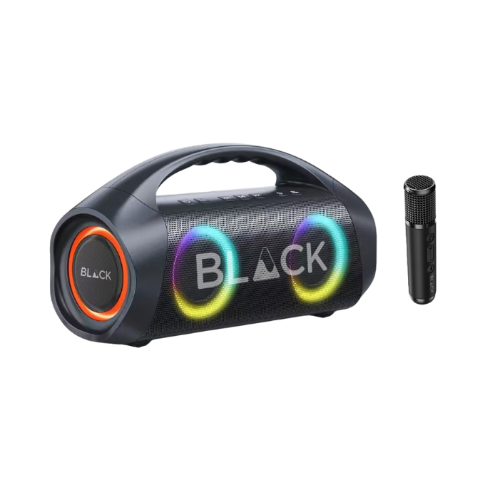 BLACK BassBoom Wireless Bluetooth Speaker, 60W, Optional Microphone, Up to 10H Playtime, 1 Yr Warranty BLACK BassBoom Wireless Bluetooth Speaker, 60W, Optional Microphone, Up to 10H Playtime, 1 Yr Warranty